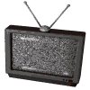 a gif of a 3d modeled gray tv with a staticky screen, as seen from above