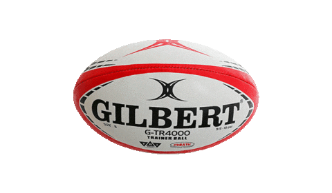 a gif of a white and red gilbert's rugby ball, rotating clockwise