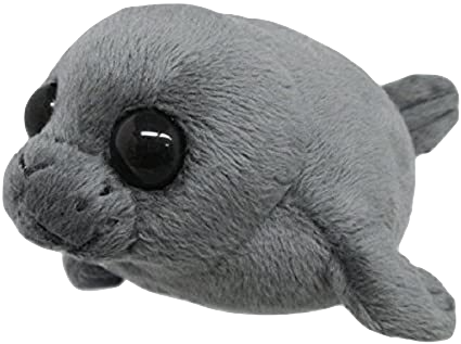 A picture of a stuffed animal version of a Baikal seal, facing left.