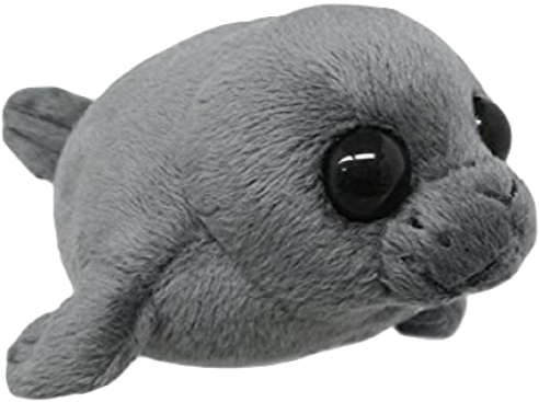 A picture of a stuffed animal version of a Baikal seal, facing right.